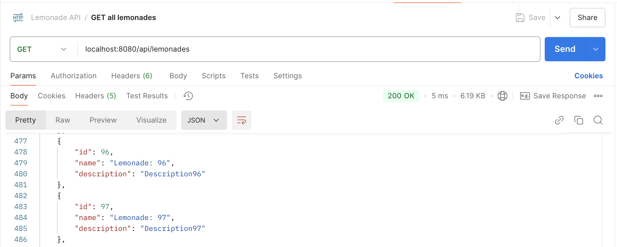 Get elements without pagination Postman